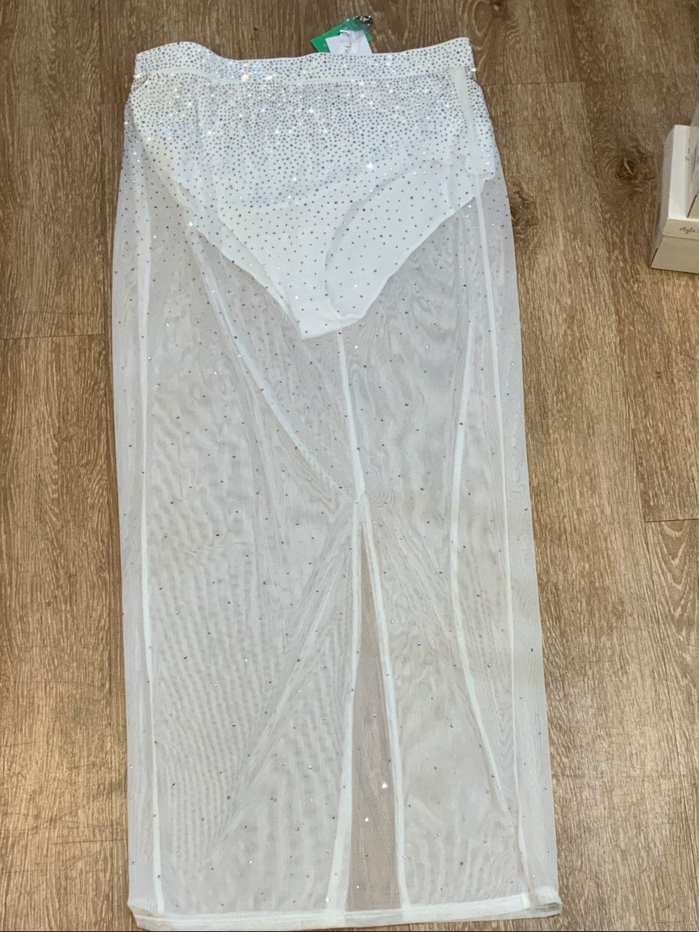 White Sheer Rhinestone Embellished Skirt Cover